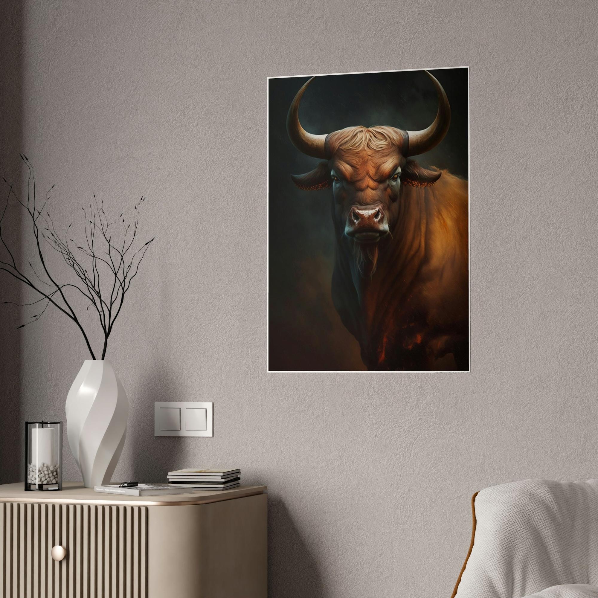 Bulls Portrait of a Bull: Natural Canvas & Poster Print of Majestic Animal