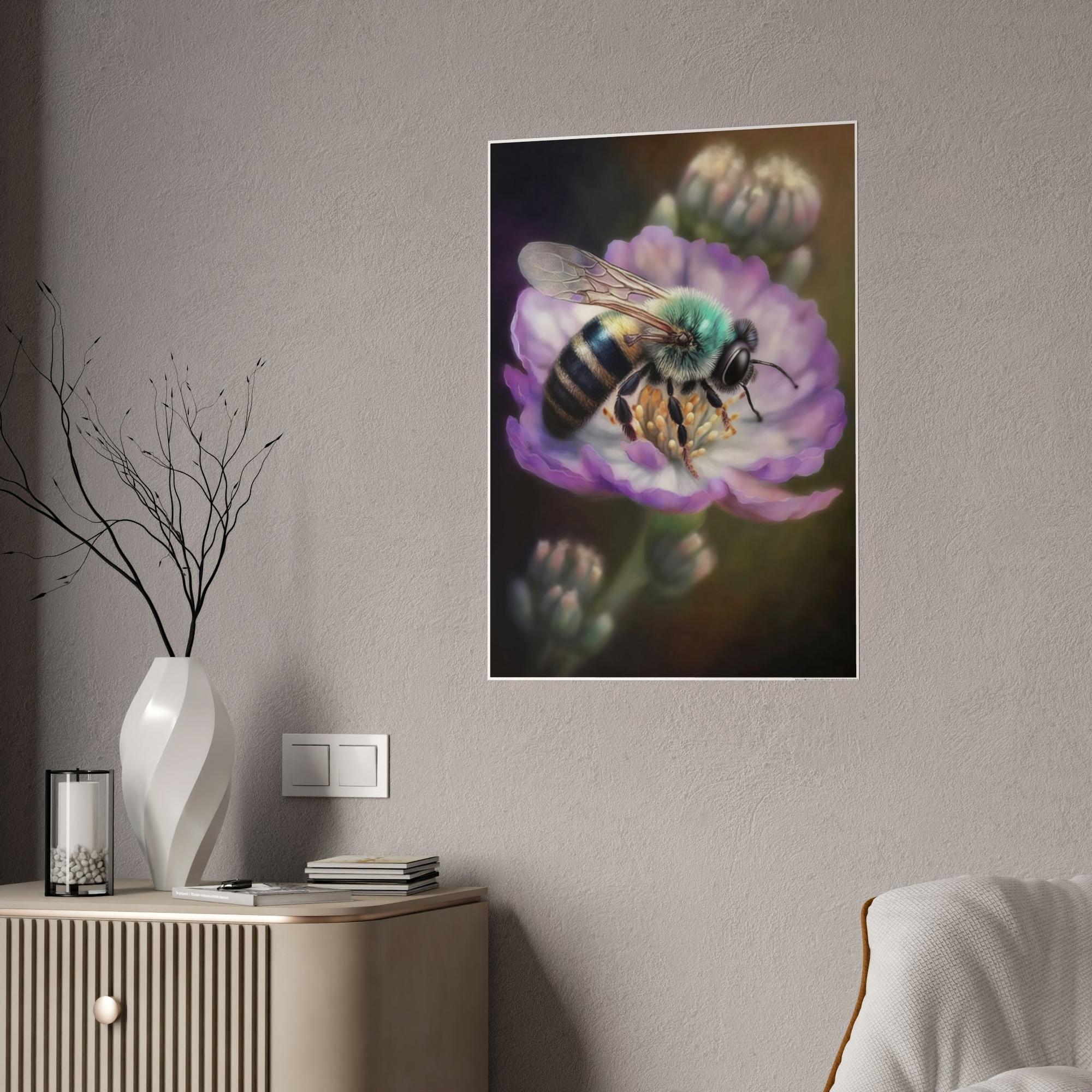 Bees A Tiny Miracle: A Framed Poster & Canvas Print of a Bee Collecting Pollen on a Flower