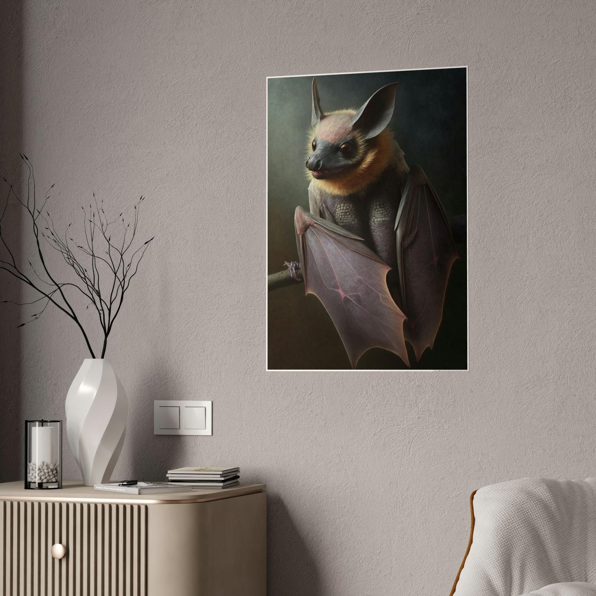 Bats In the Shadows: Poster & Canvas Art Print of a Single Bat in the Dark