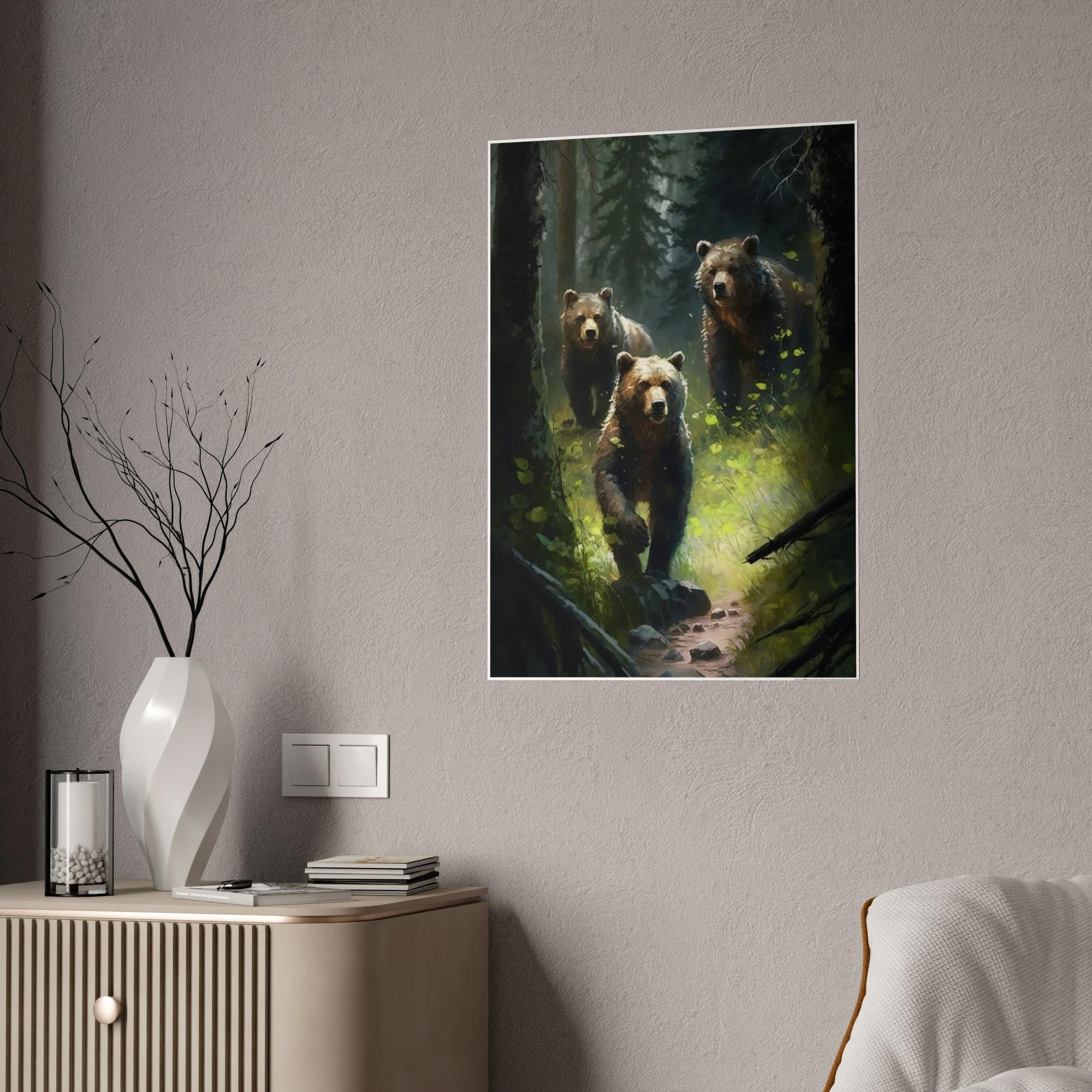 Bears Bear Adventure: Framed Canvas & Poster Print of Curious Grizzly Bears