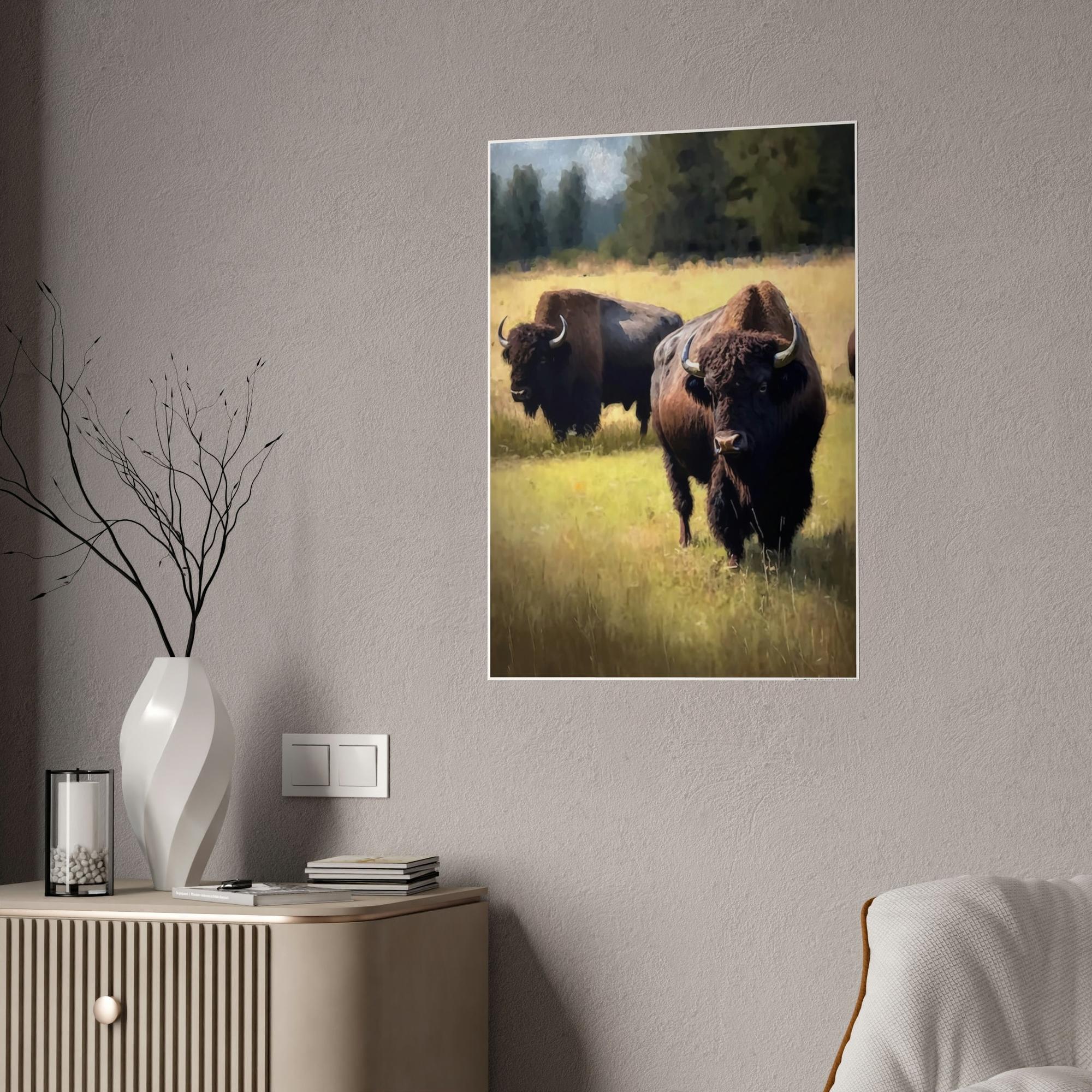 Bisons The Bison's Journey: A Print on Canvas & Poster of a Bisons Trekking Across the Plains