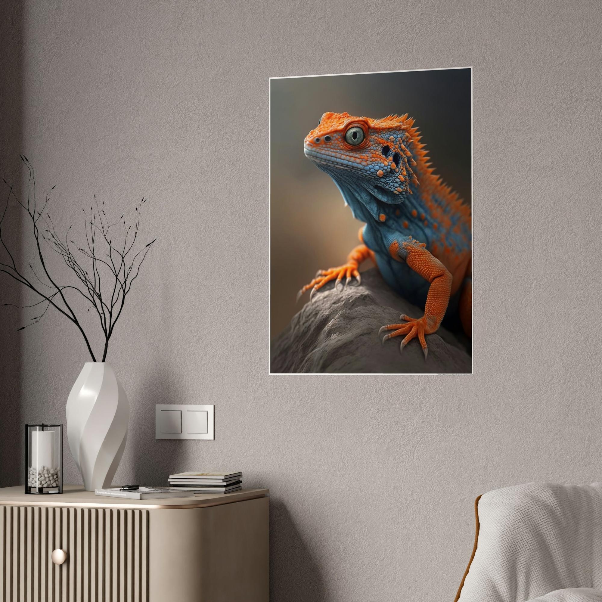 Lizards Bold and Bright: Vibrant Lizard Print on Natural Canvas & Poster