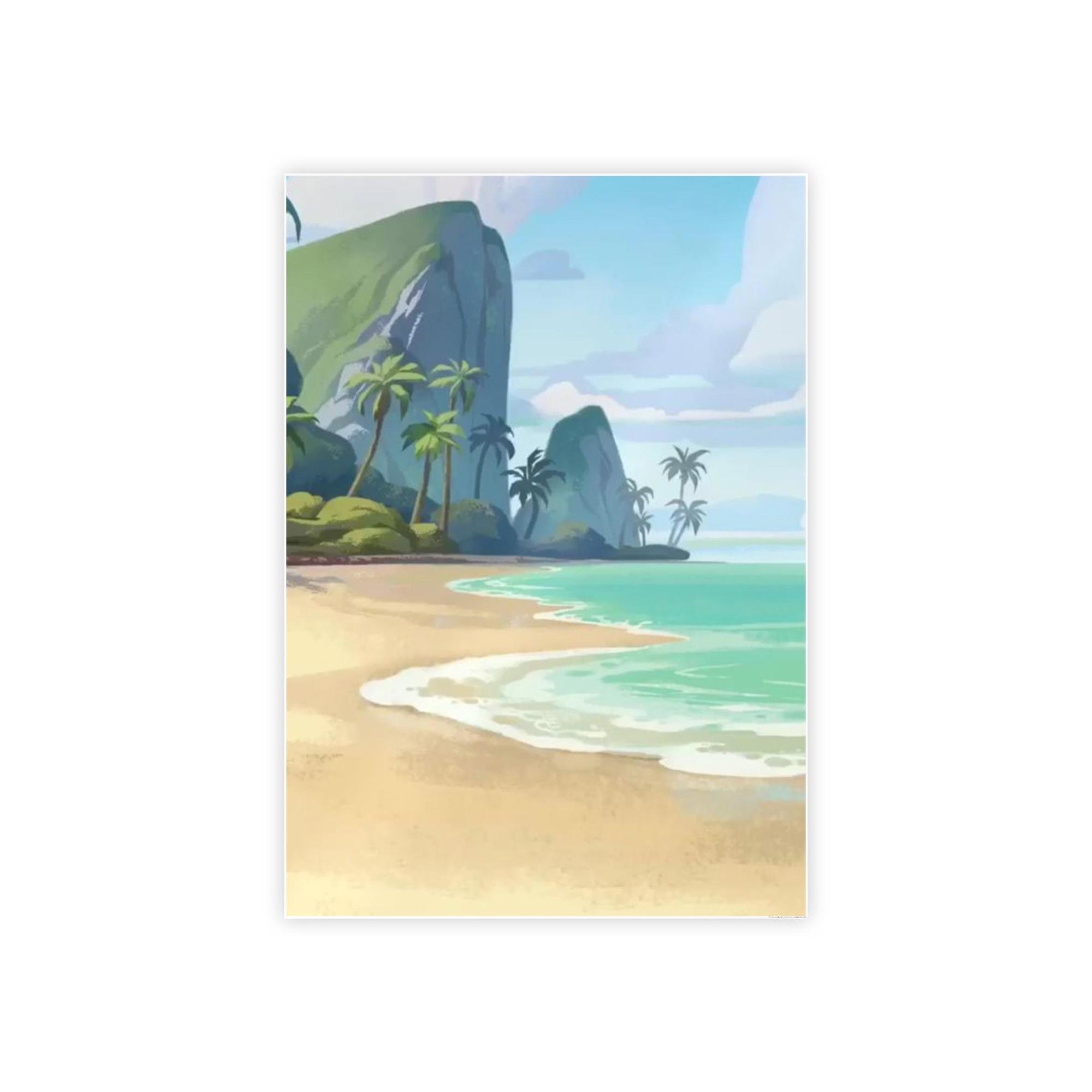 Island Beach Coastal Haven: Framed Canvas of a Tranquil Beach Landscape