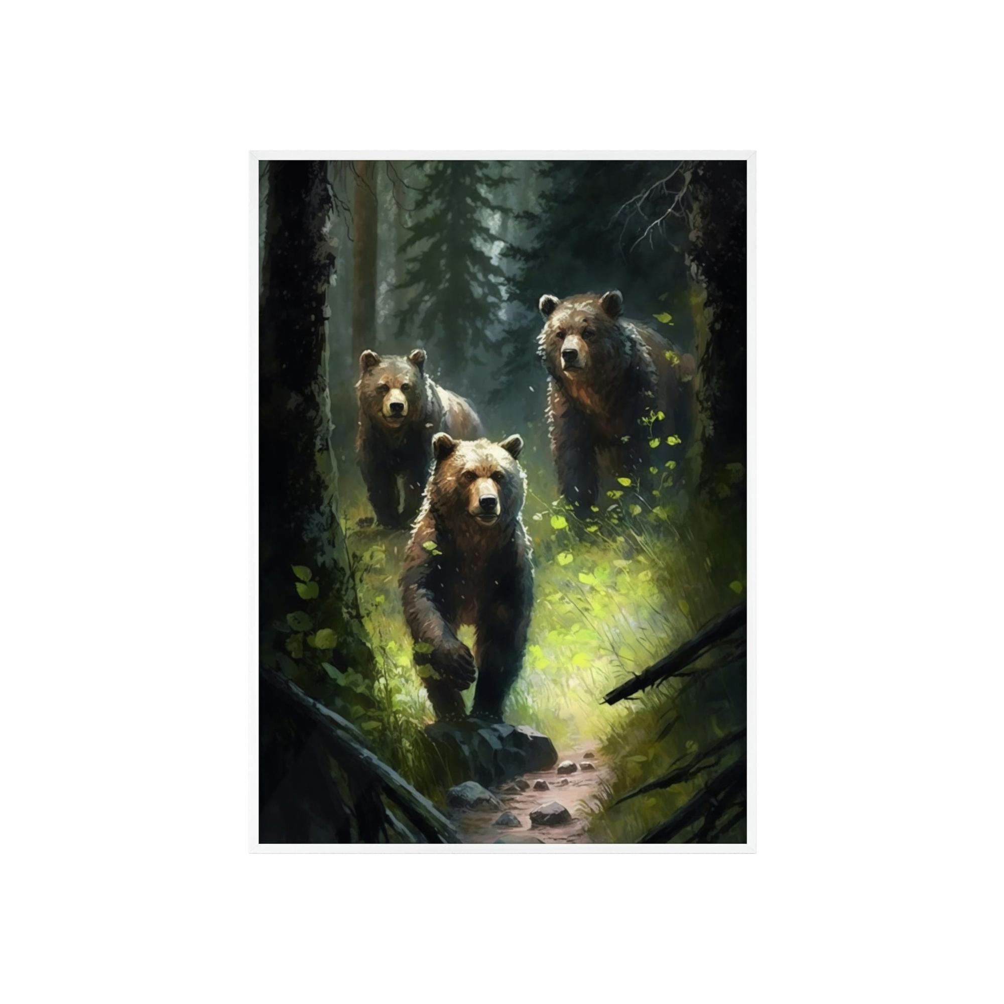 Bears Bear Adventure: Framed Canvas & Poster Print of Curious Grizzly Bears