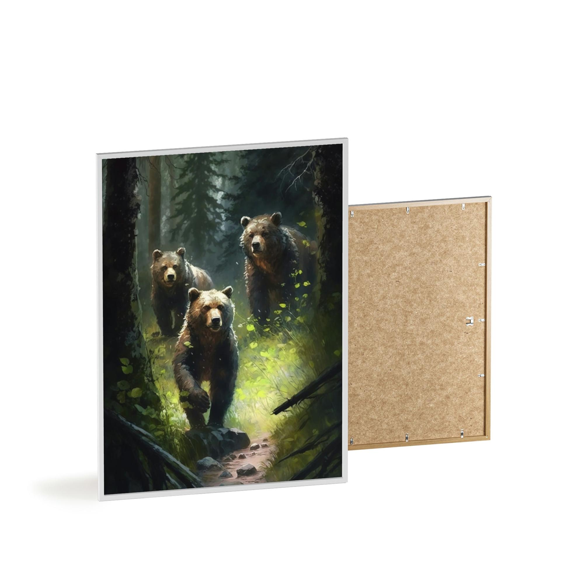 Bears Bear Adventure: Framed Canvas & Poster Print of Curious Grizzly Bears