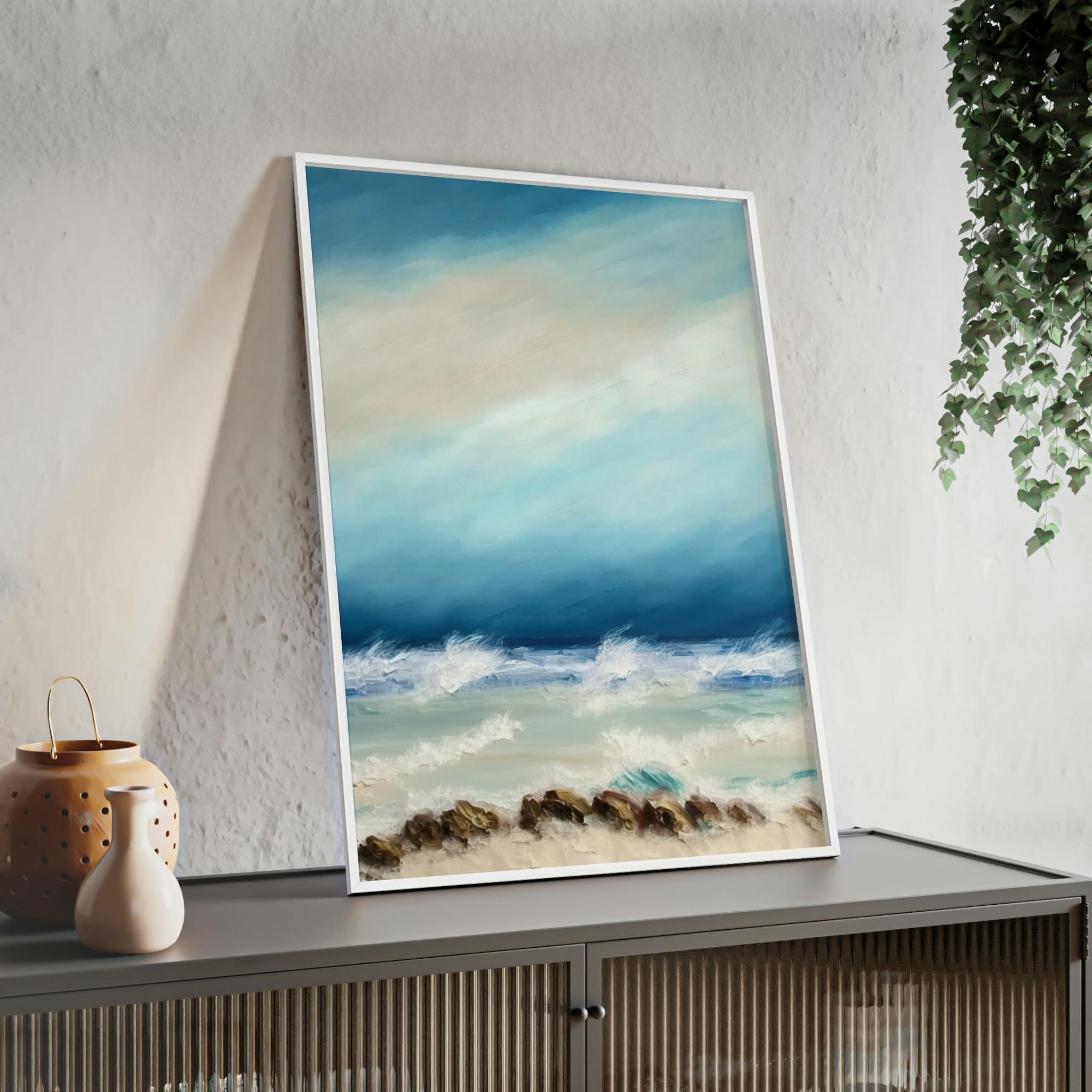 Abstract Coastal Framed Canvas & Poster Print of Abstract Waves: A Coastal Symphony