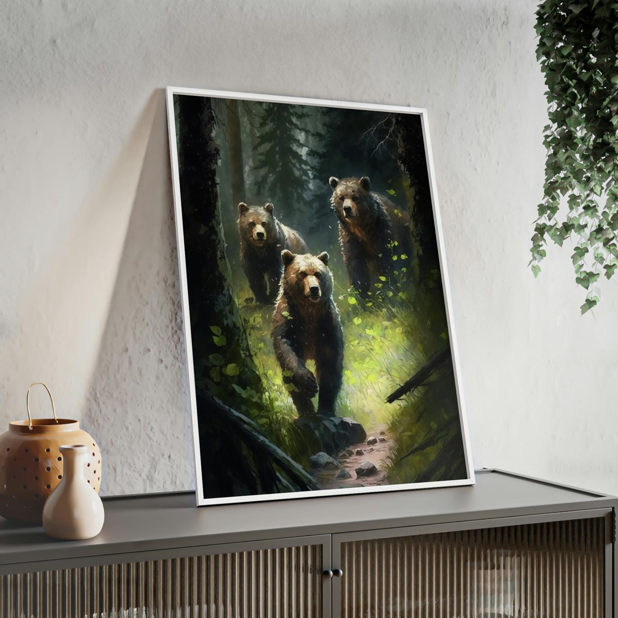 Bears Bear Adventure: Framed Canvas & Poster Print of Curious Grizzly Bears