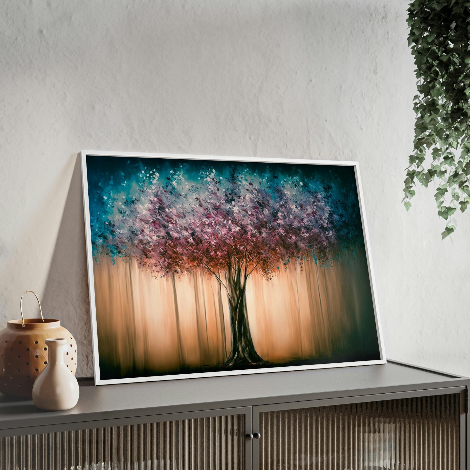 Abstract Landscape Harmonious Oasis: Abstract Landscape Print on Framed Canvas & Poster