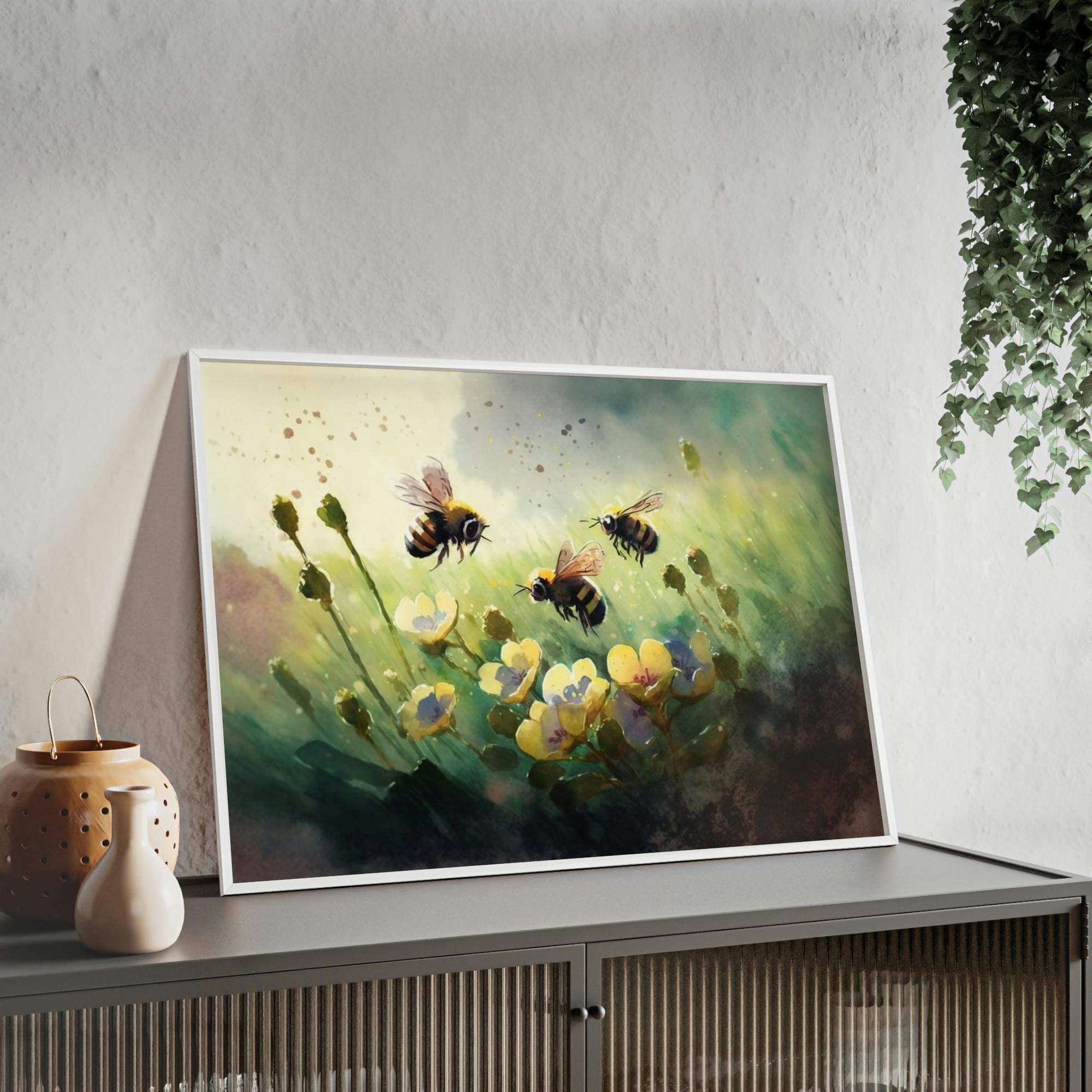 Bees Pollinator Paradise: A Poster & Canvas Print of a Garden Teeming with Bees