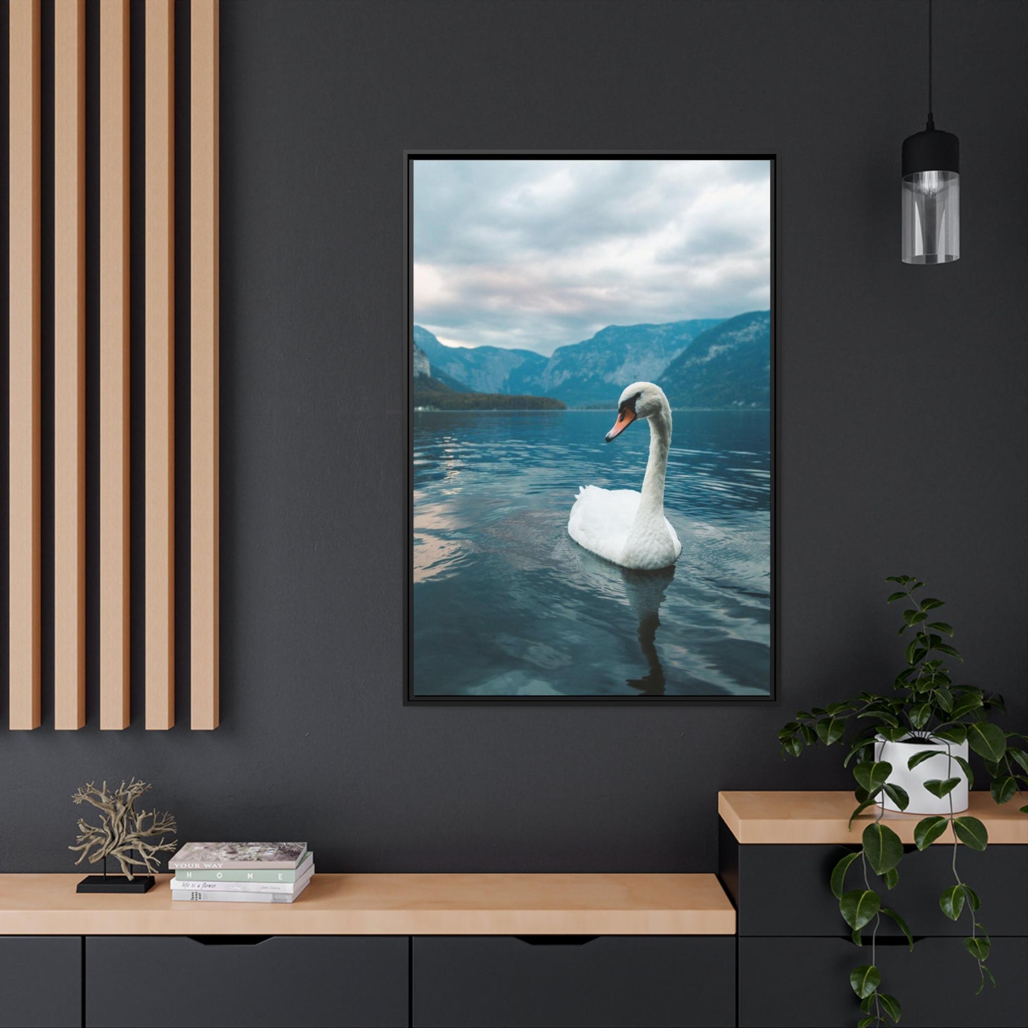 undefined Elegance on the Water: Framed Poster and Print on Canvas Celebrating the Grace of Swan