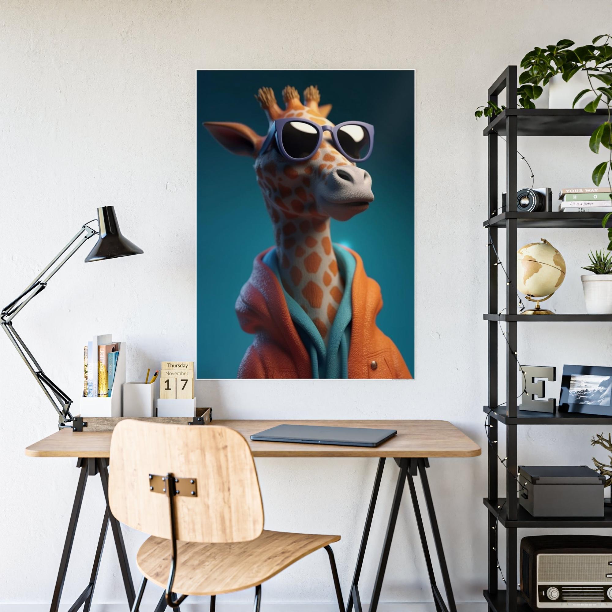 Giraffes The Art of Observation: A Stunning Artistic Rendering of a Giraffe in Profile on Canvas & Poster
