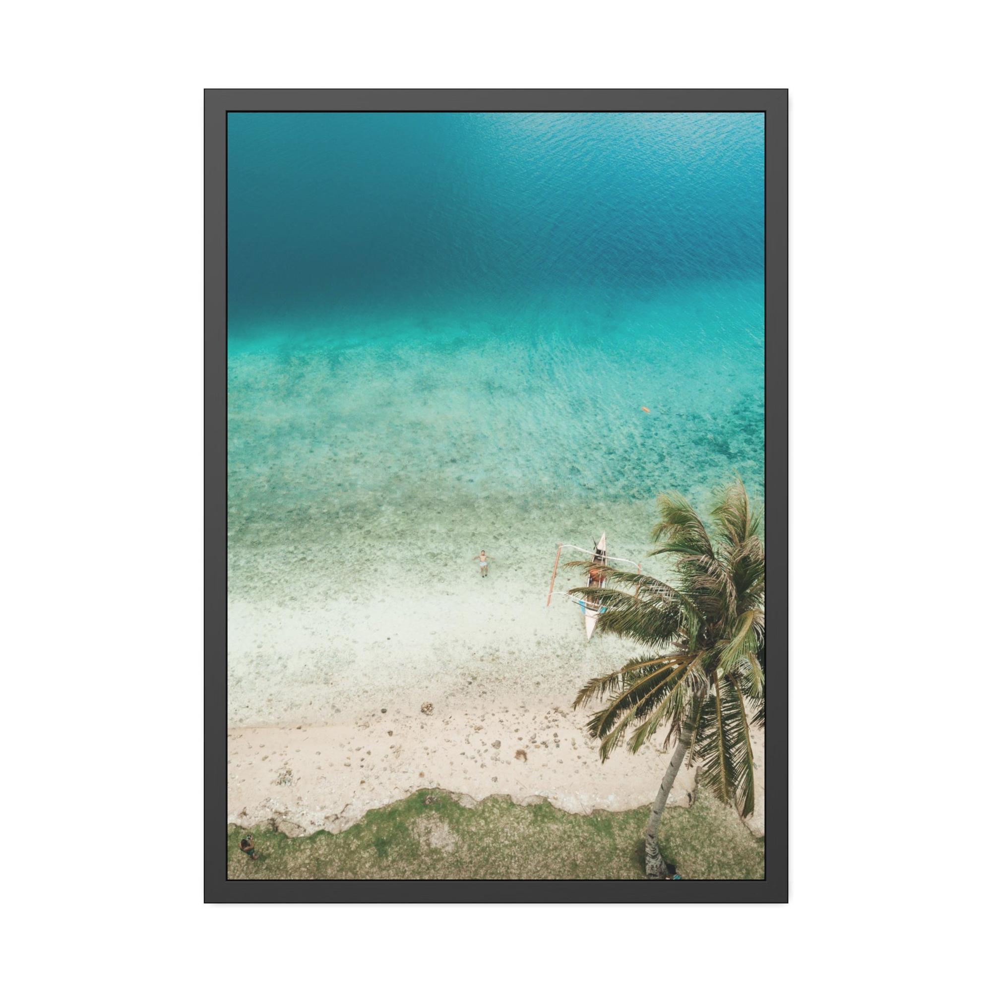 Island Beach Ocean Paradise: Framed Poster of a Serene Island Beach Scene