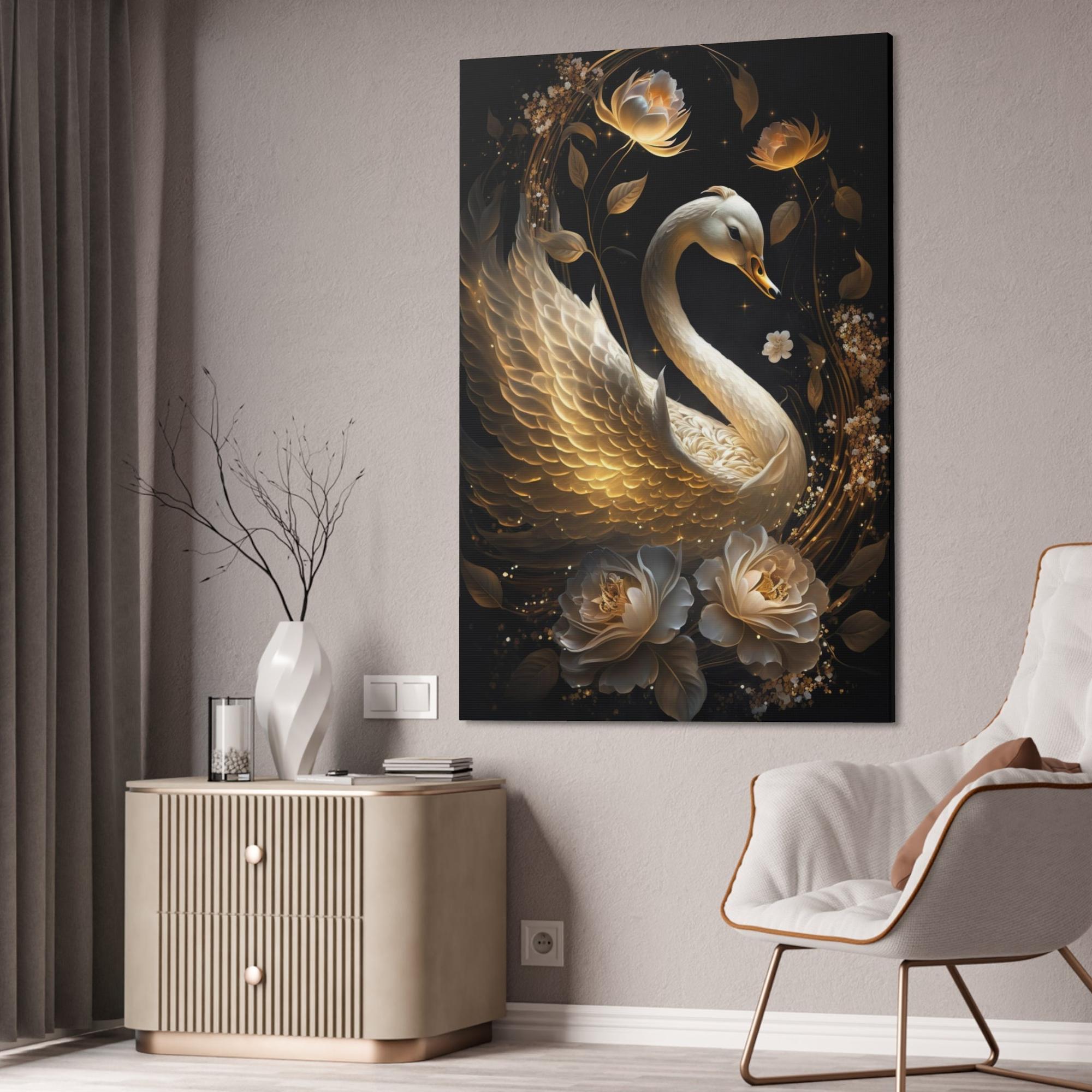 Swans Tranquil Beauty: Canvas Art Displaying the Serenity of Swan in a Peaceful Setting