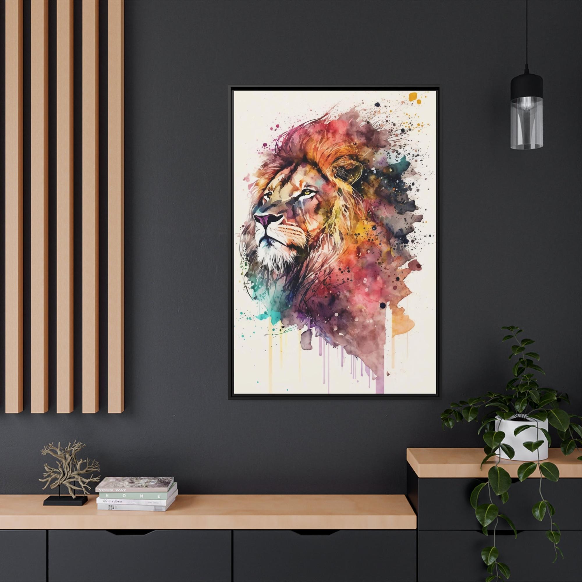 Lions The King's Portrait: Artistic Print on Framed Canvas of a Regal Lion