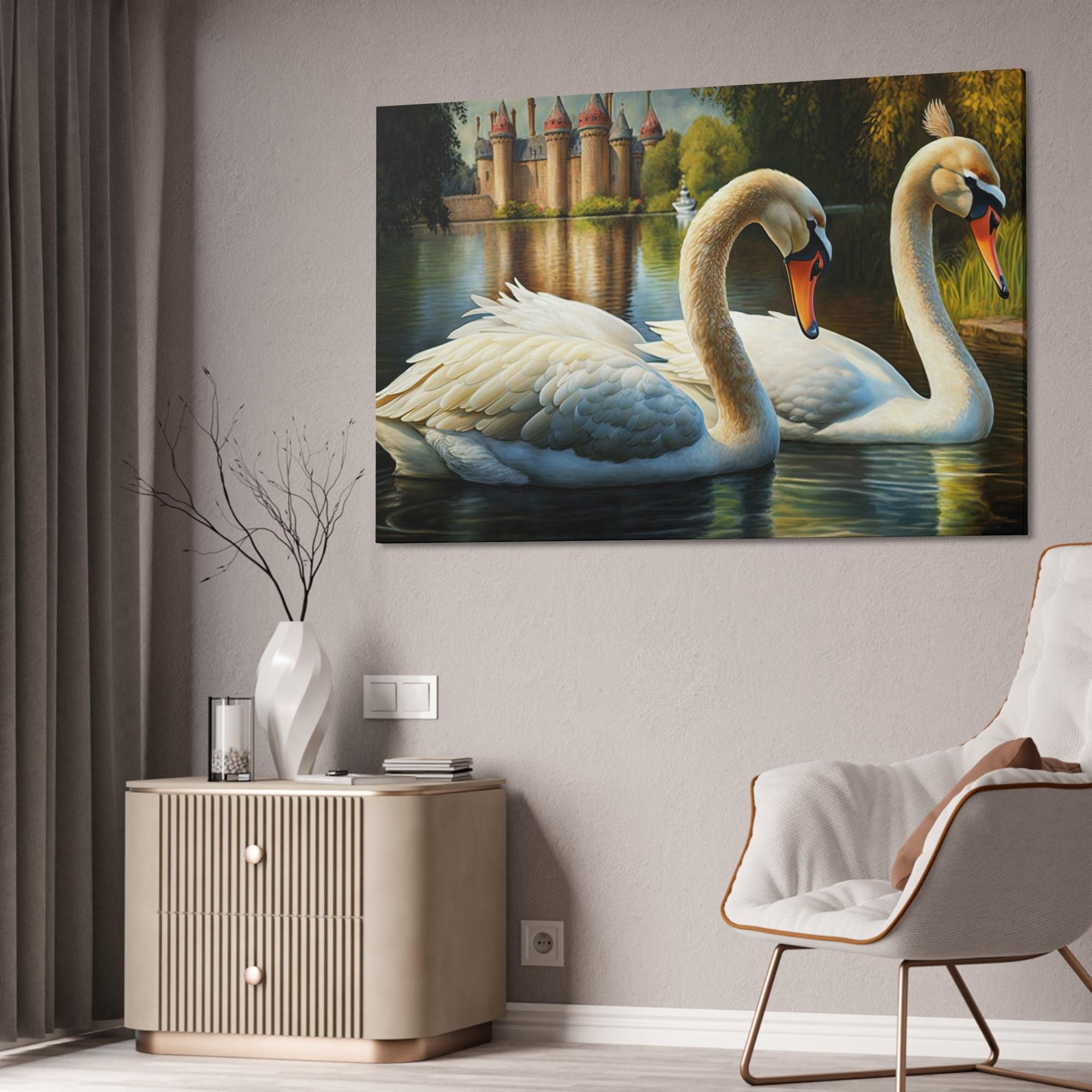 Swans Swan Symphony: Framed Canvas Print of These Beautiful Birds in Harmony
