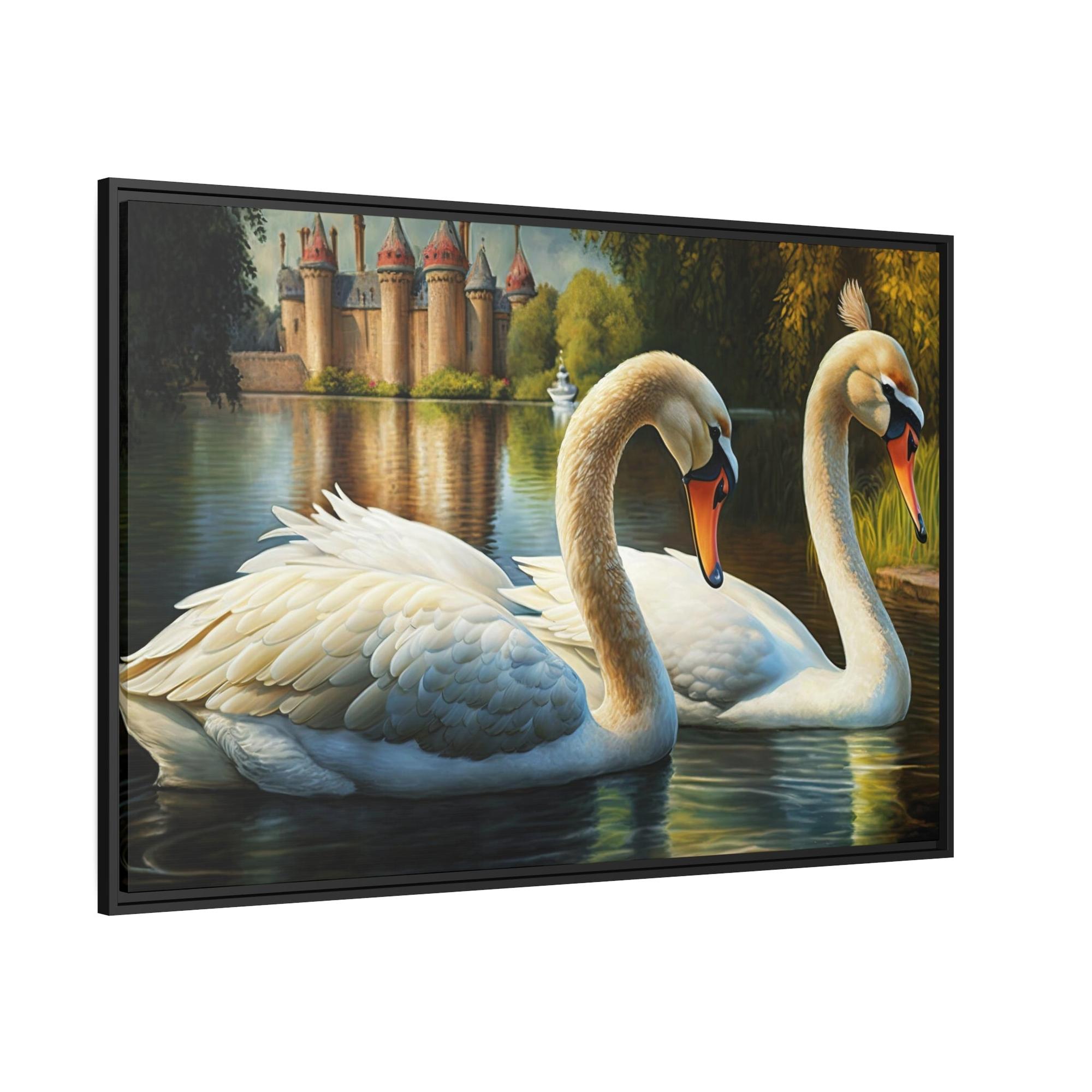 Swans Swan Symphony: Framed Canvas Print of These Beautiful Birds in Harmony
