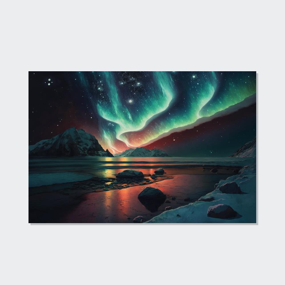 undefined Northern Lights Dance: Stunning Aurora Borealis Wall Art on Natural Canvas