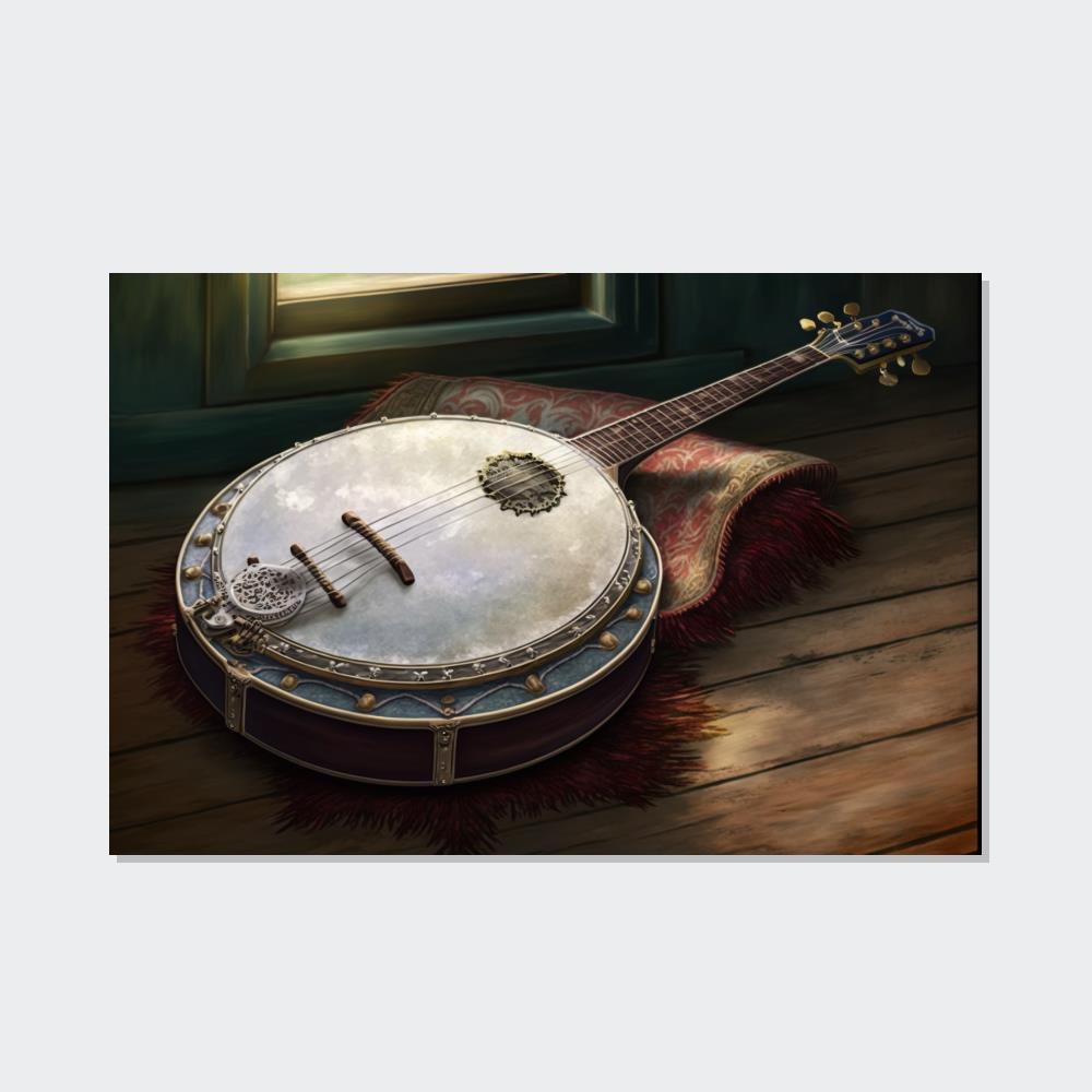 Banjo Soulful Melodies: Natural Canvas & Poster Art Print of a Banjo