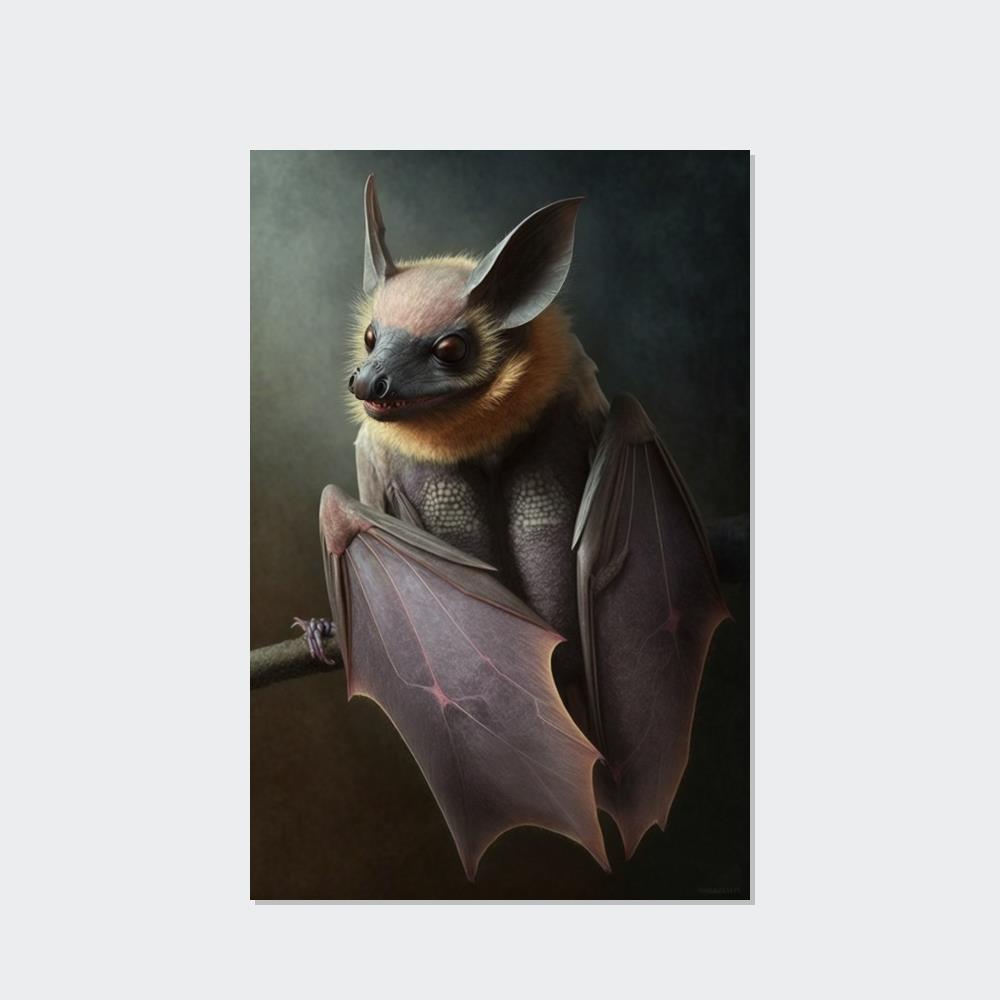 Bats In the Shadows: Poster & Canvas Art Print of a Single Bat in the Dark