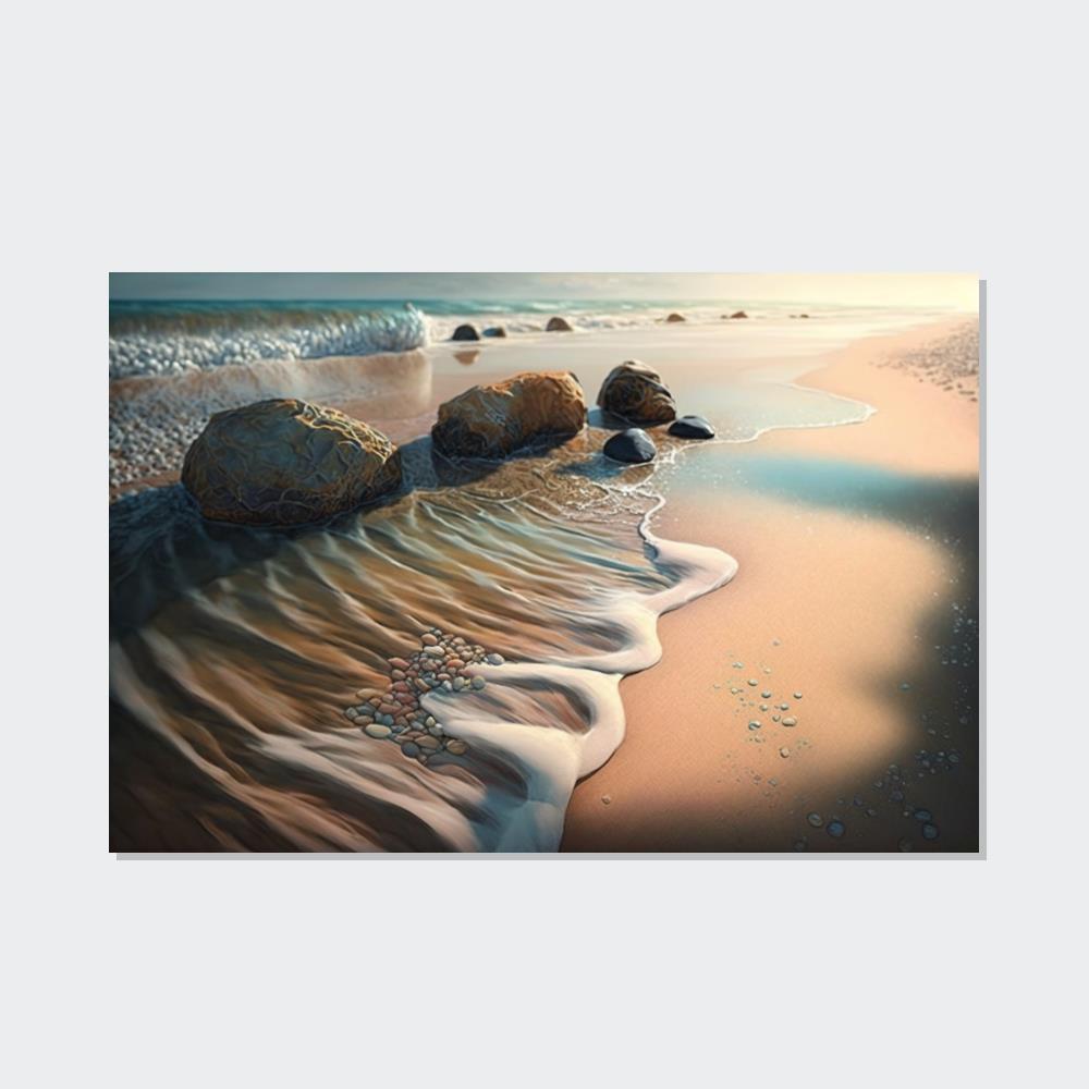 Beaches Ocean's Symphony: Framed Poster of Waves Crashing on Beach