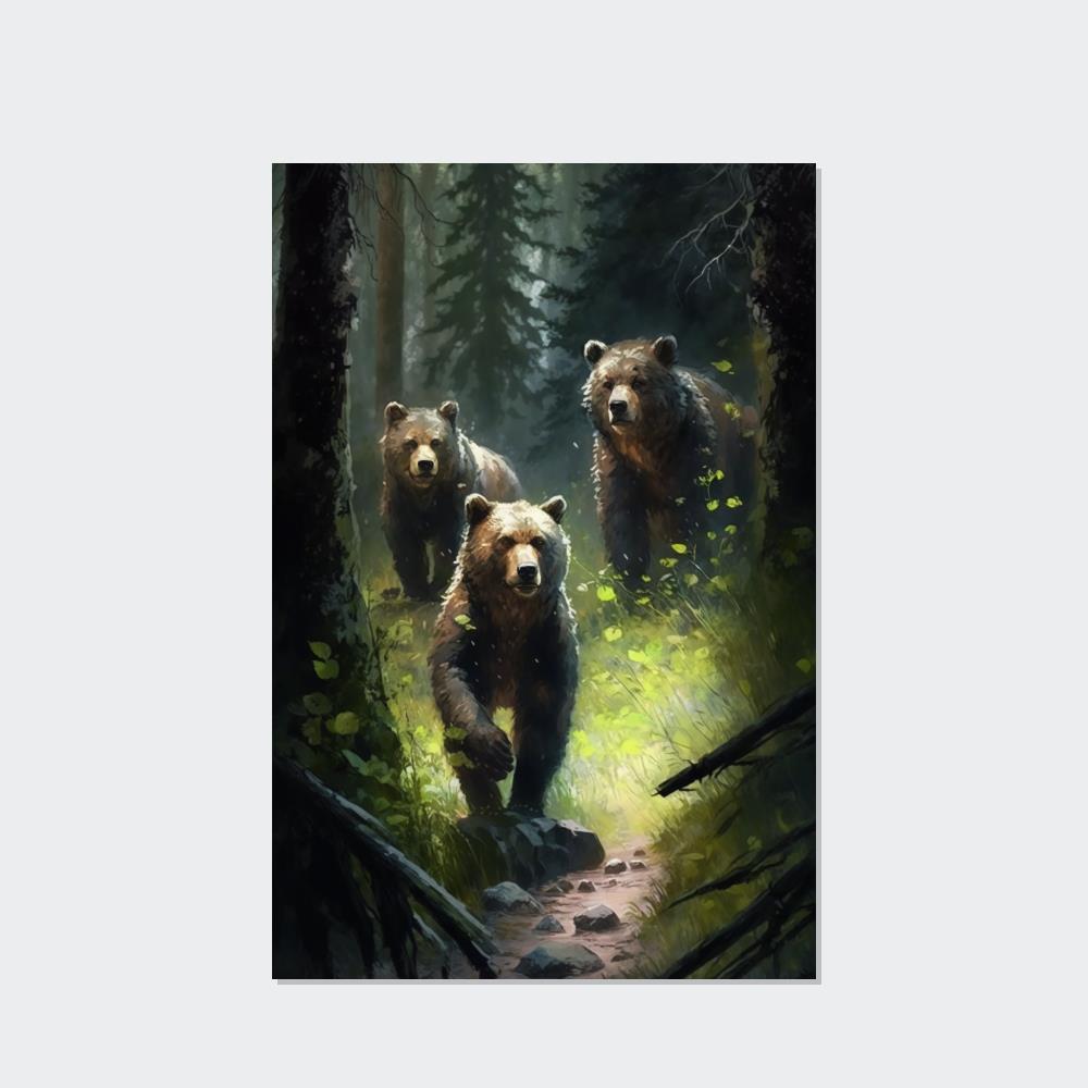 Bears Bear Adventure: Framed Canvas & Poster Print of Curious Grizzly Bears