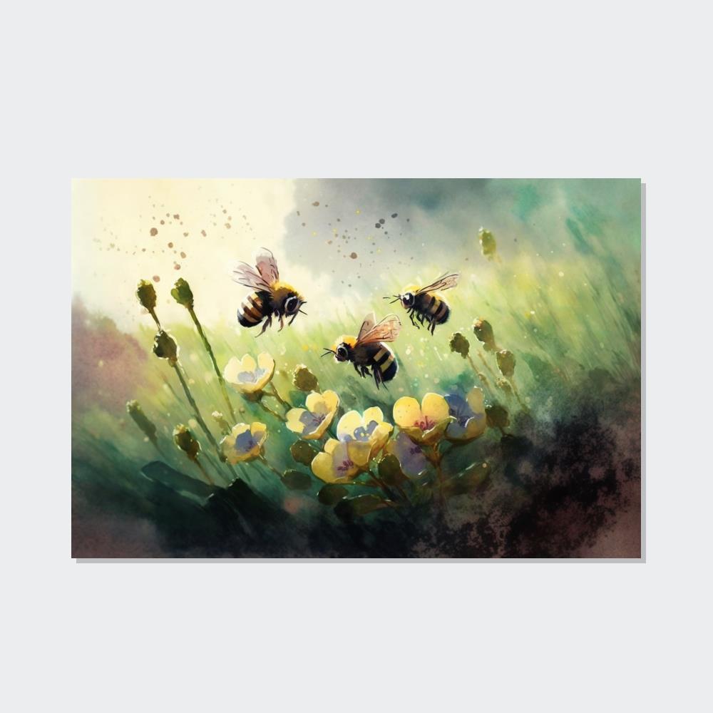 Bees Pollinator Paradise: A Poster & Canvas Print of a Garden Teeming with Bees