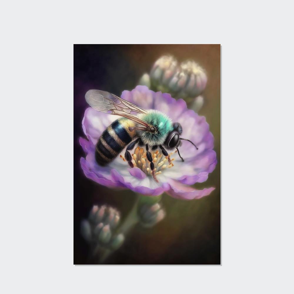 Bees A Tiny Miracle: A Framed Poster & Canvas Print of a Bee Collecting Pollen on a Flower