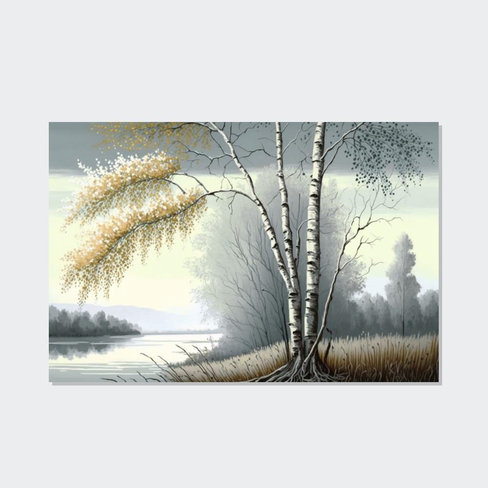 Birch Trees Whispering Woods: Rustic Framed Canvas & Poster Print of a Birch Tree Forest