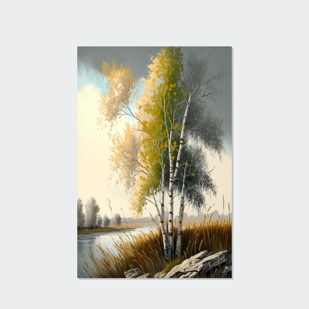 Birch Trees Autumn's Splendor: Poster & Canvas of Birch Trees with Colorful Leaves