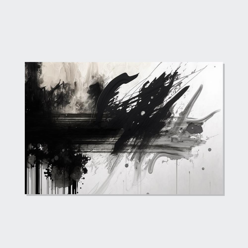 Black&White Abstract Art Inkblot Symphony: A Framed Canvas & Poster Print of Black and White Abstract Art