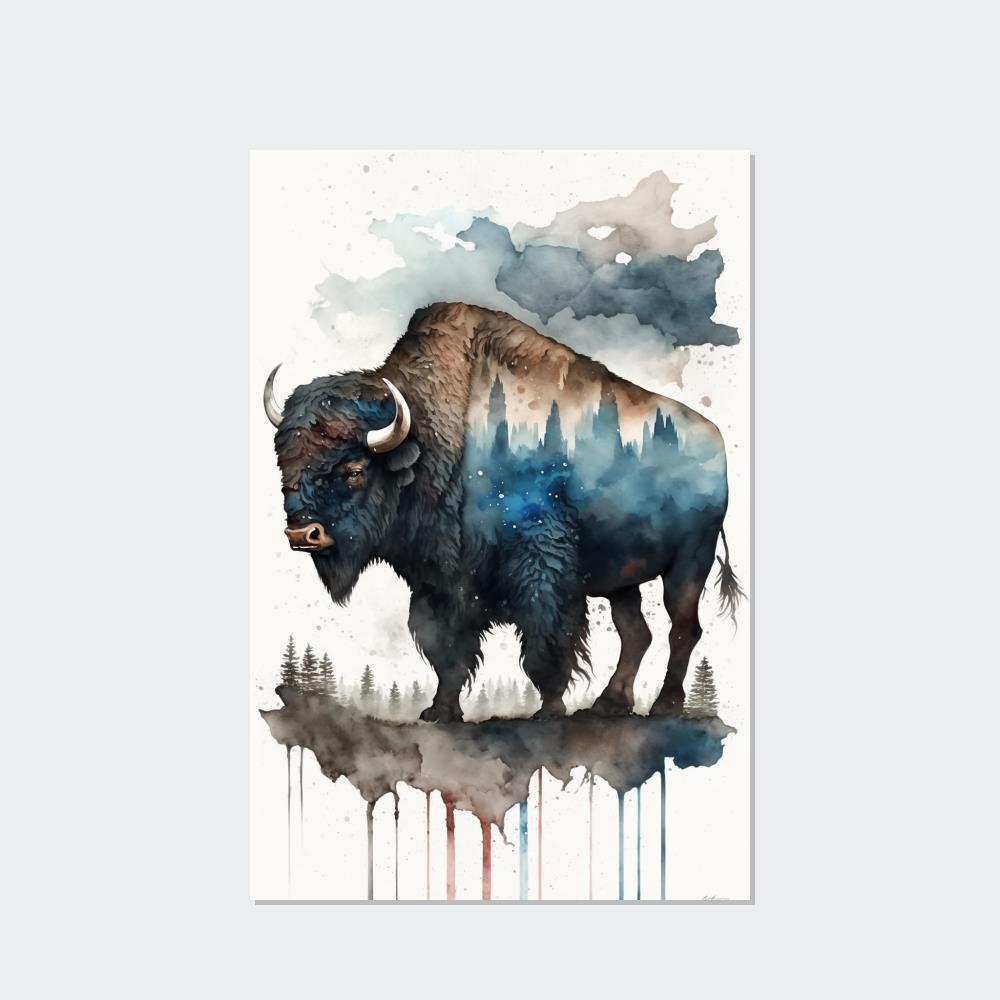 Buffalos A Lone Buffalo in the Wild: An Inspiring Artwork on Canvas & Poster