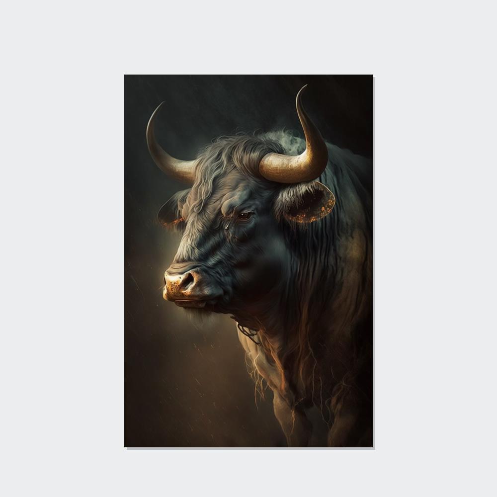 Bulls Bull's Strength: Canvas Wall Art Print of Majestic Horned Animal