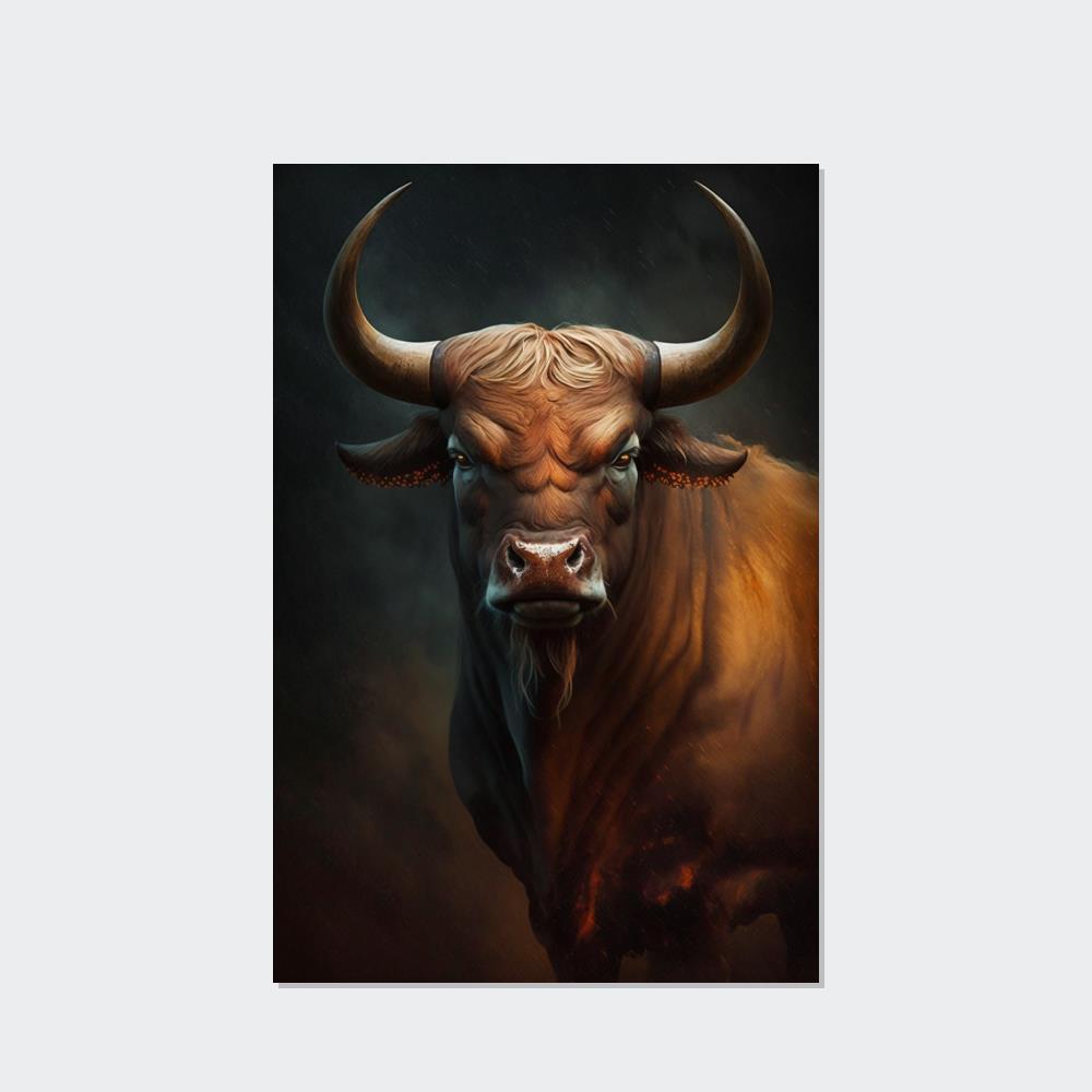 Bulls Portrait of a Bull: Natural Canvas & Poster Print of Majestic Animal