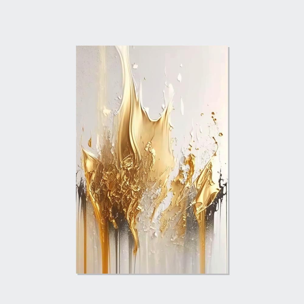 Gold Abstract Art Gilded Beauty: Print on Canvas of a Glamorous and Rich Abstract Art in Gold Hues on Natural Canvas