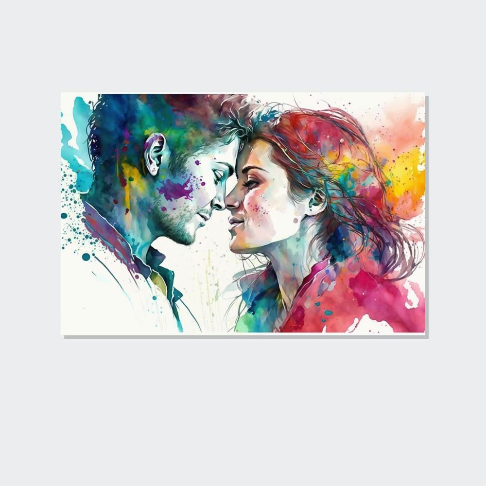 Love Eternal Embrace: Natural Canvas Wall Art of Two Lovers