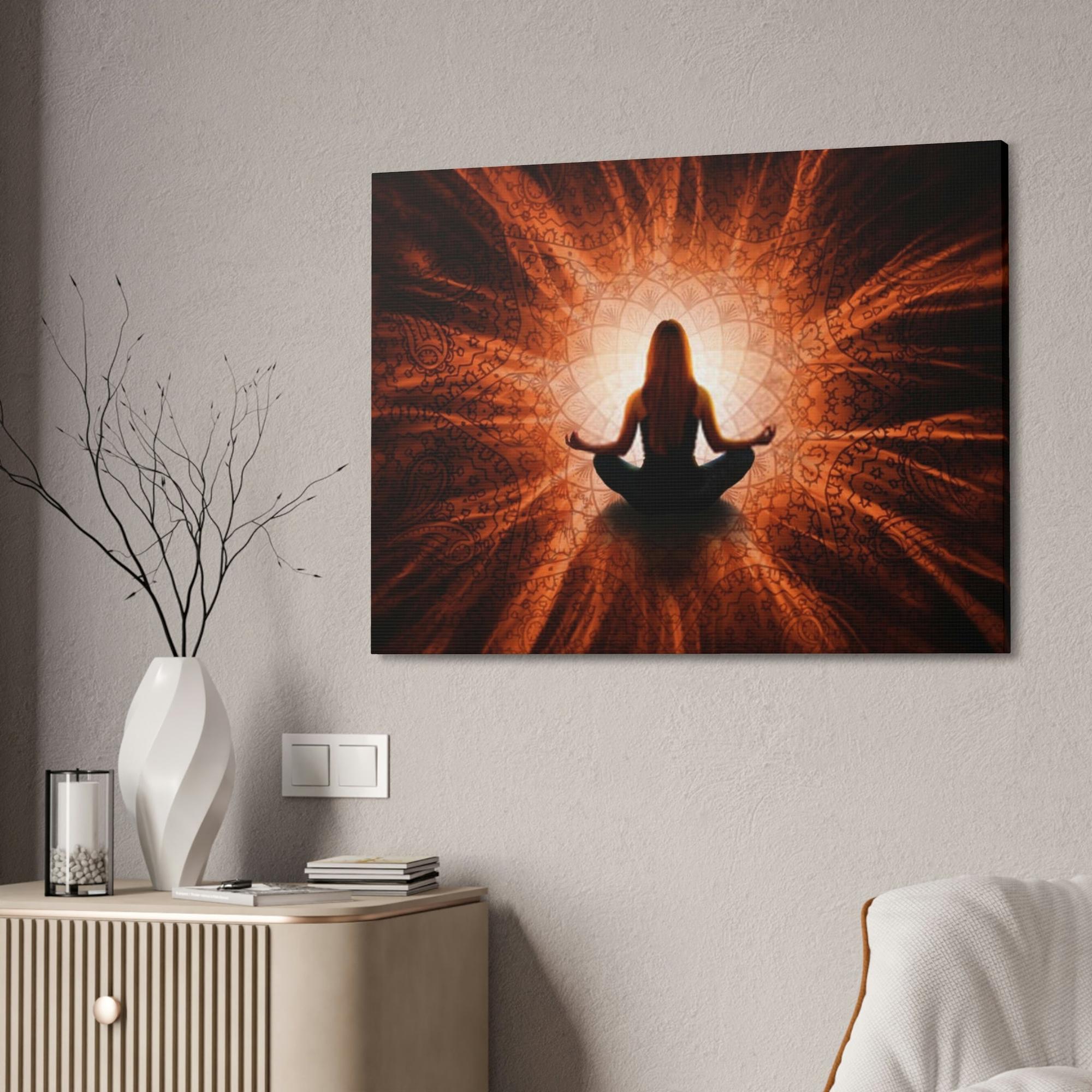 Meditation Spirituality in Art: Canvas Print of Meditative Pose with Abstract Background