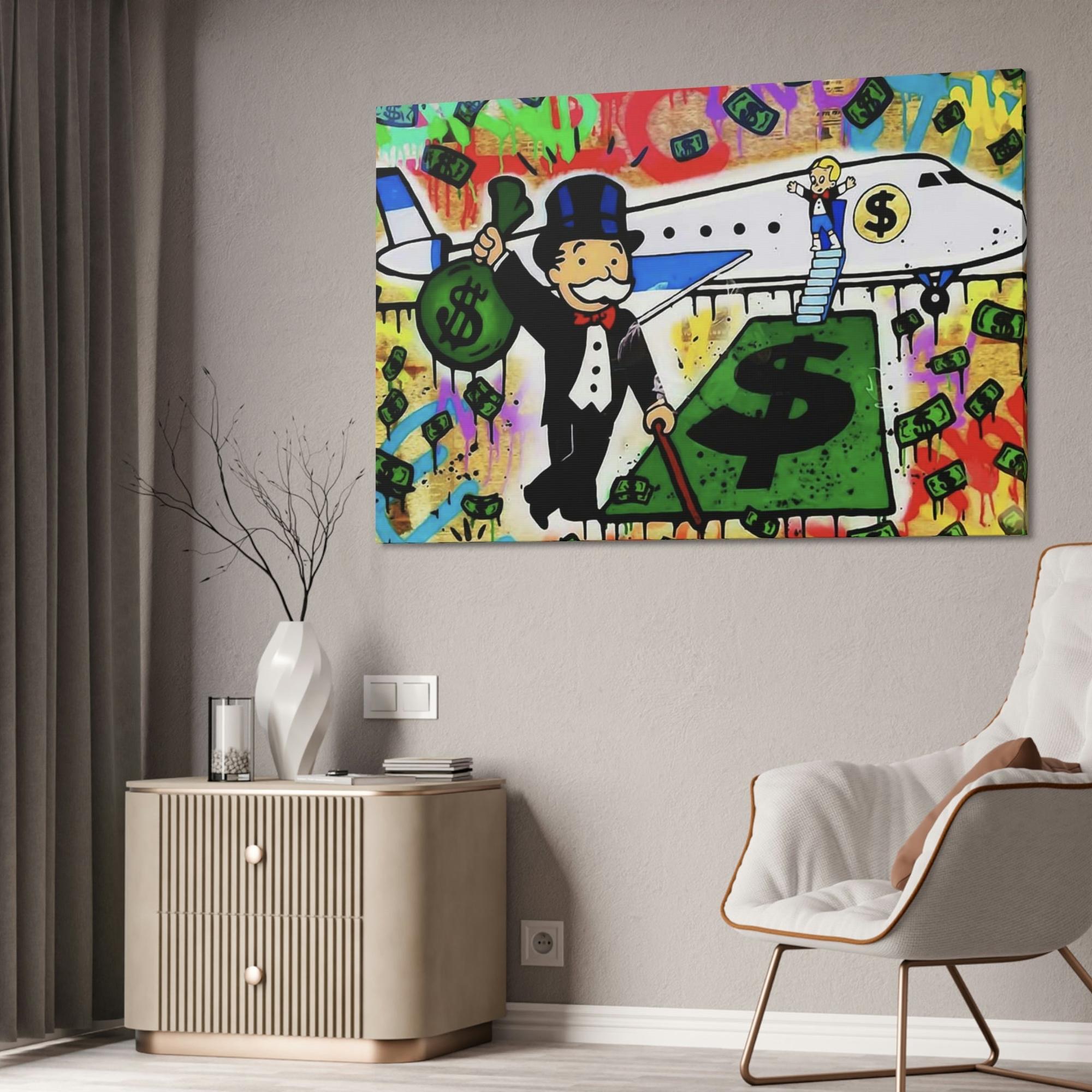Monopoly & Motivation Monopoly Masterpiece: Alec Monopoly Art on Natural Canvas and Framed Poster