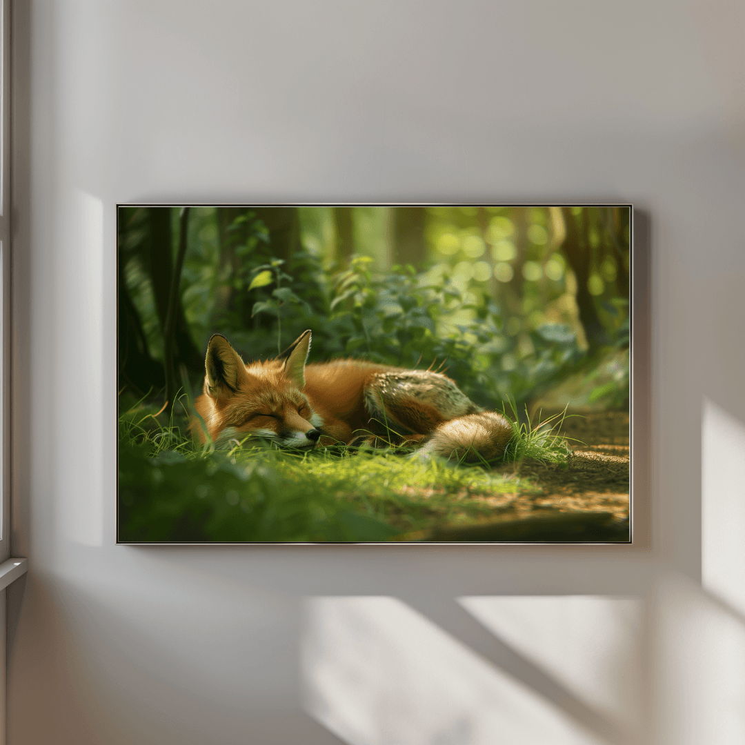 undefined Sleeping Fox in Sunlit Forest – Canvas Wall Art