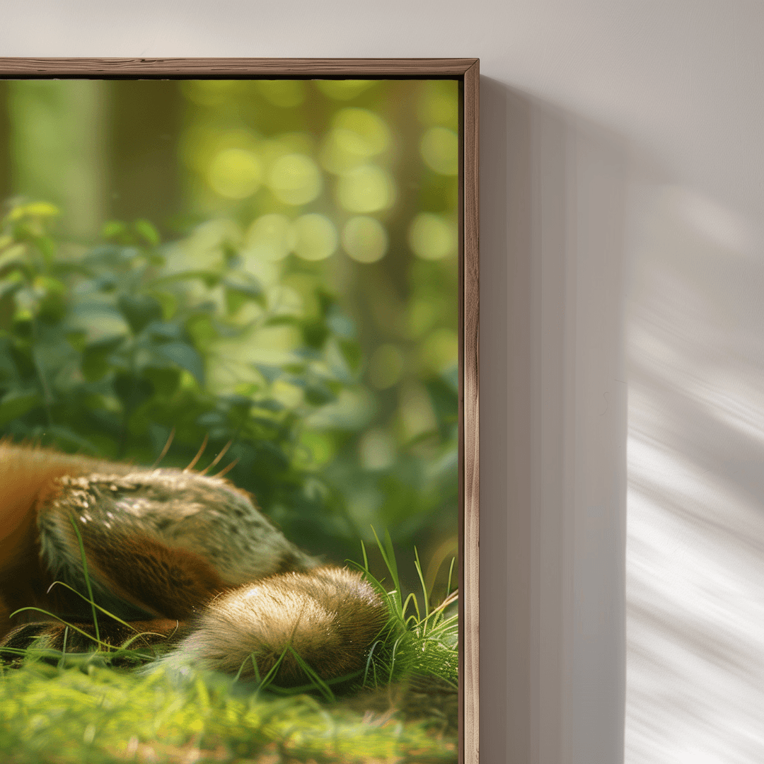 Fox Sleeping Fox in Sunlit Forest – Canvas Wall Art