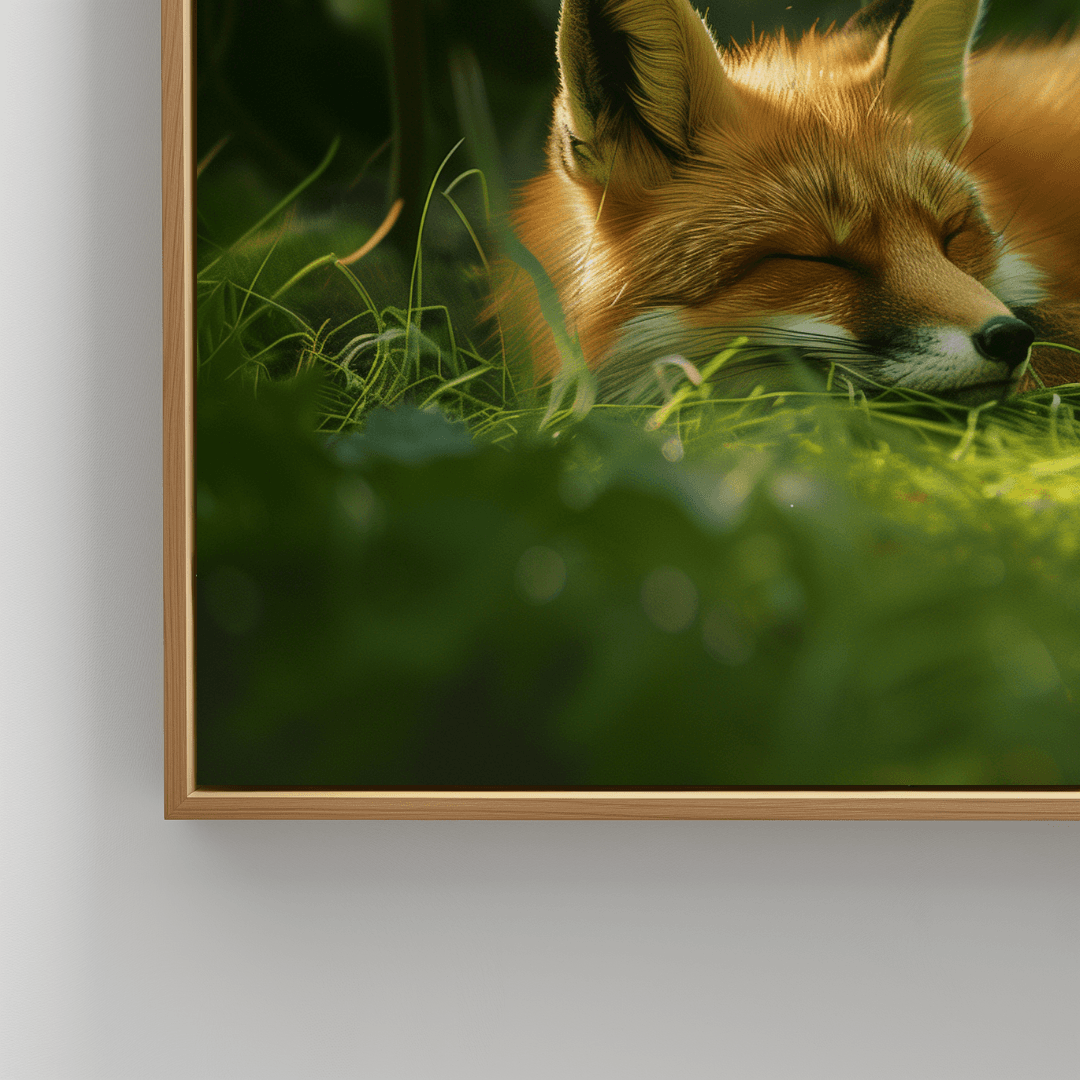 Fox Sleeping Fox in Sunlit Forest – Canvas Wall Art