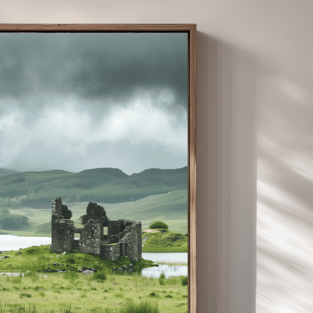 Highland Cow Highland Cow and Ruins – Scottish Landscape Canvas