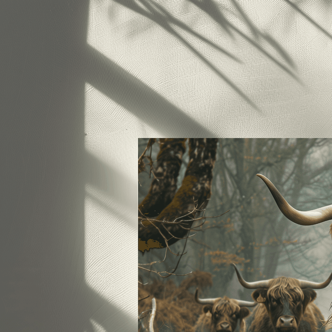 Highland Cow Highland Cattle in Forest Stream – Canvas Wall Art