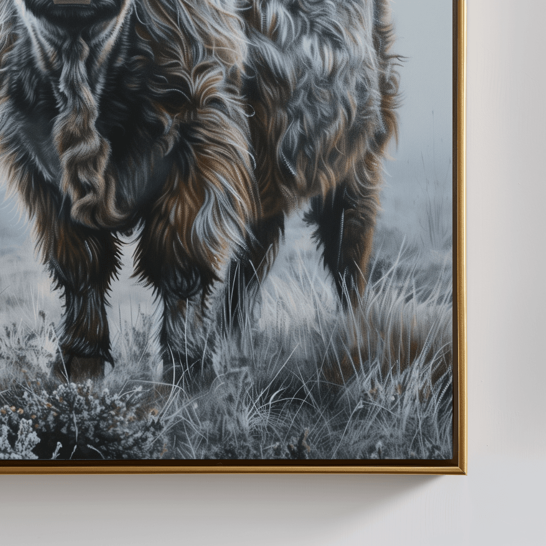 Highland Cow Lone Highland Cow – Frosty Morning Canvas