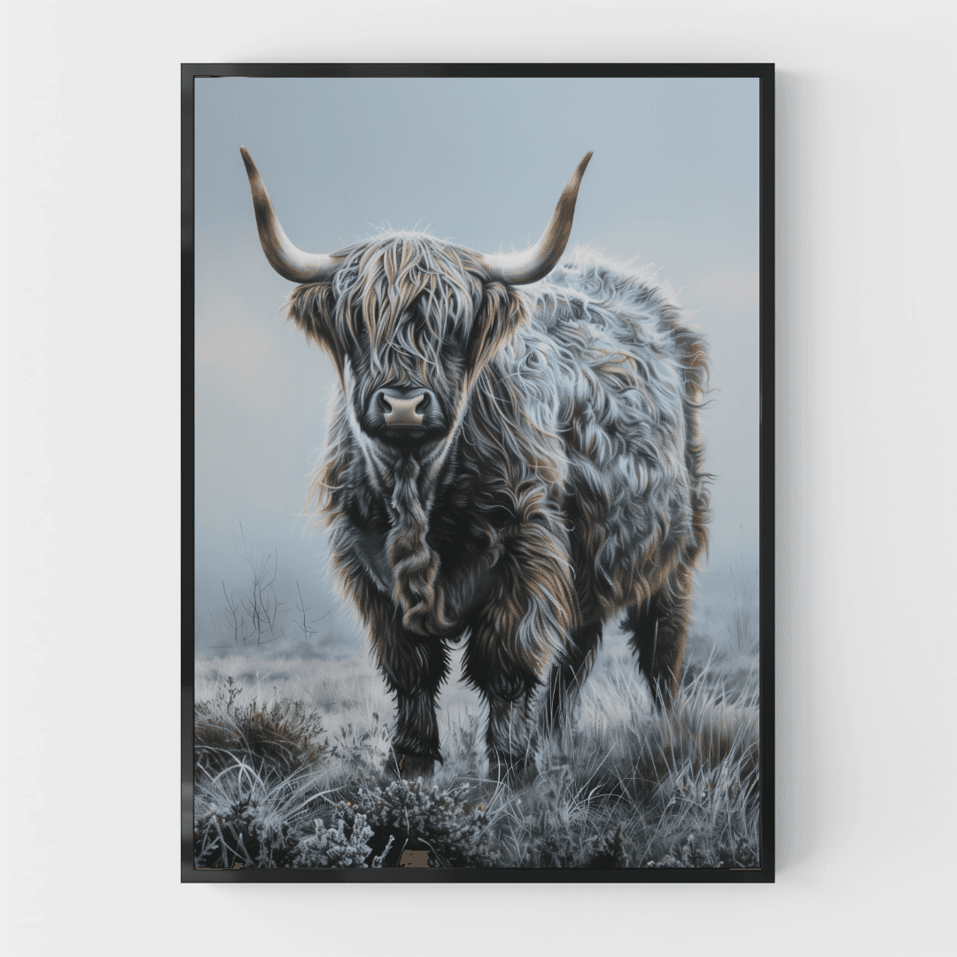Highland Cow Lone Highland Cow – Frosty Morning Canvas