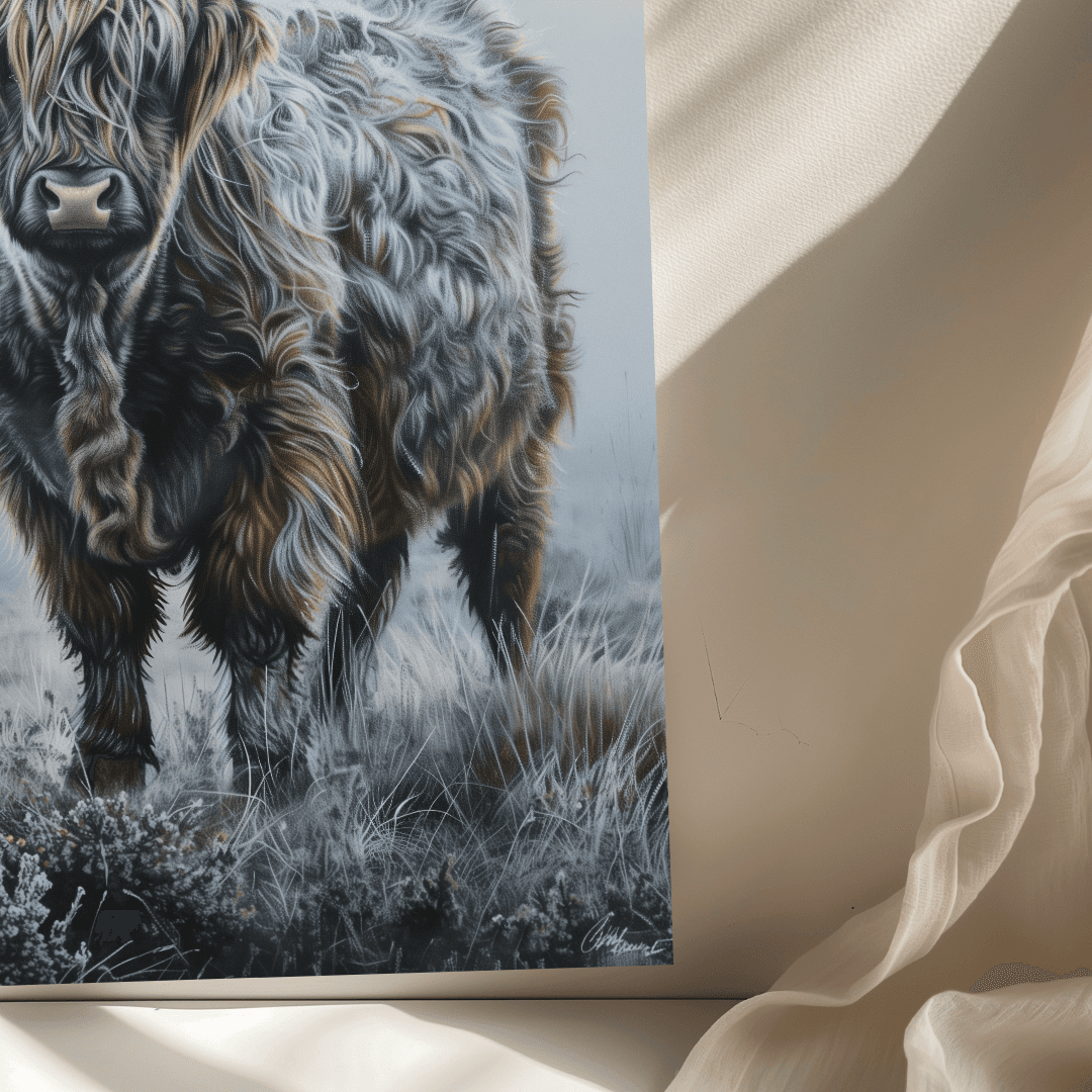Highland Cow Lone Highland Cow – Frosty Morning Canvas