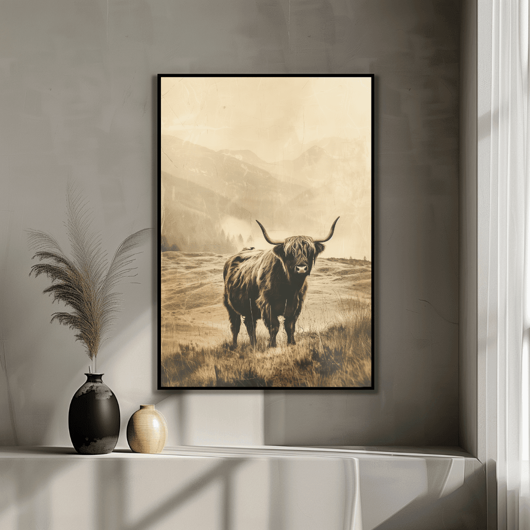 Highland Cow Vintage Highland Cow – Mountain Canvas