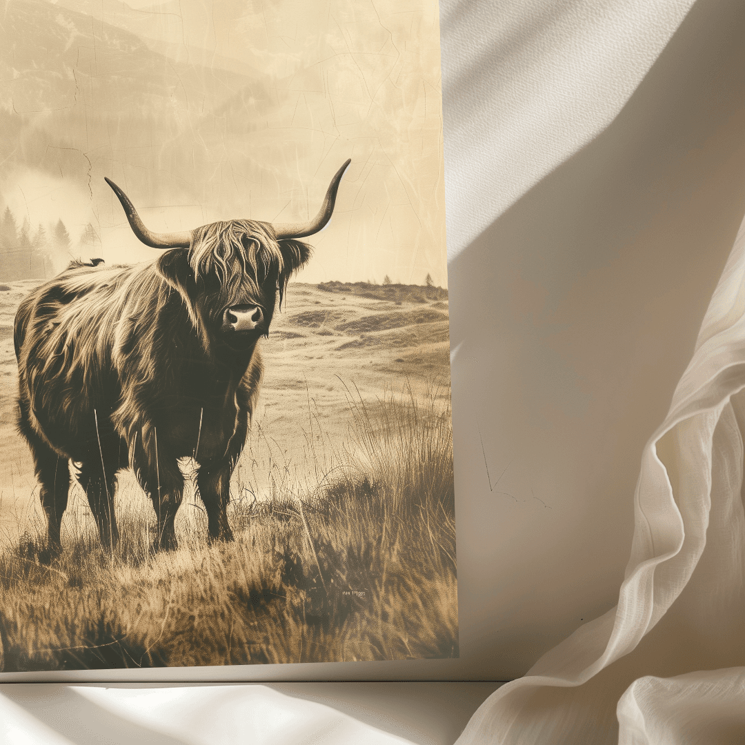 Highland Cow Vintage Highland Cow – Mountain Canvas