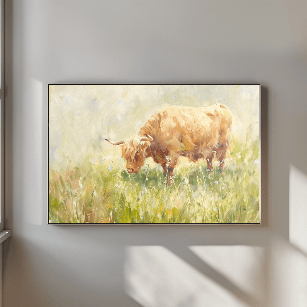undefined Golden Highland Cow – Summer Meadow Canvas
