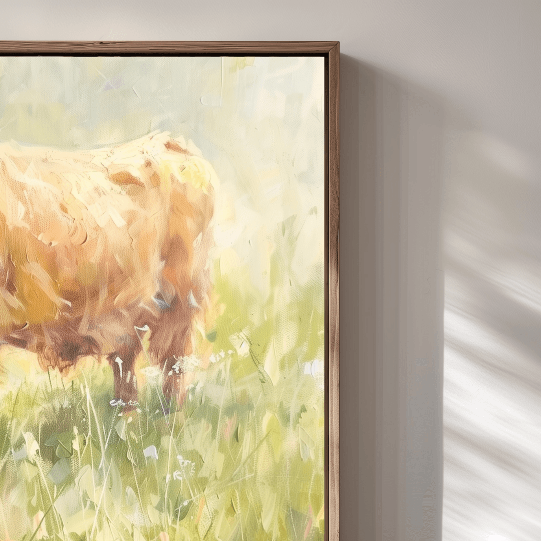 Highland Cow Golden Highland Cow – Summer Meadow Canvas