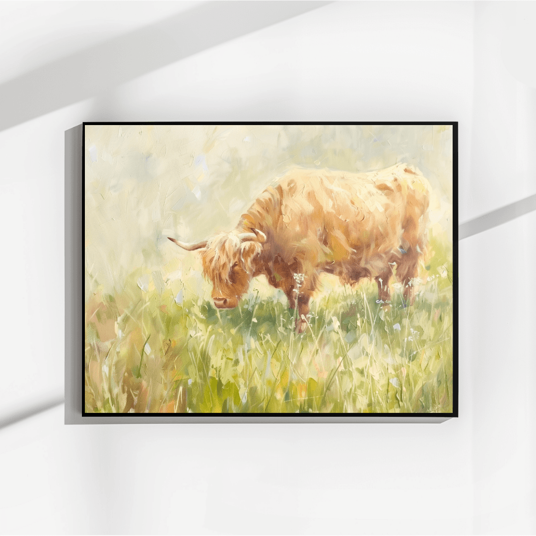Highland Cow Golden Highland Cow – Summer Meadow Canvas